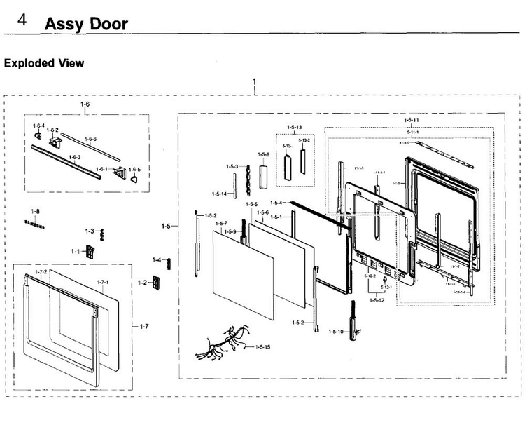 Door Asy Diagram and Parts List for NV51K7770DG AA-0000 Samsung Wall Oven