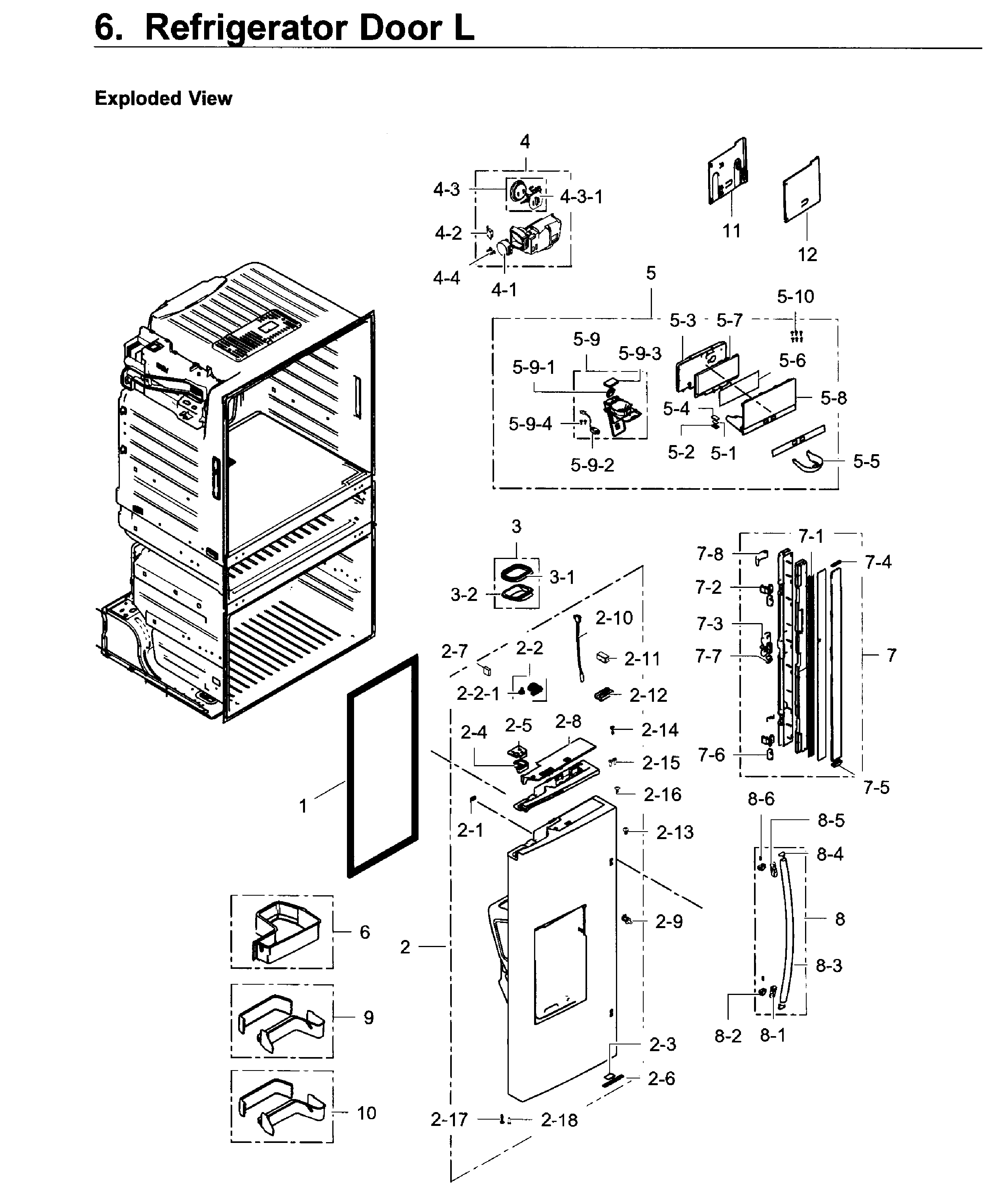 Fridge Door L Diagram and Parts List for RF28JBEDBSR AA-0001 Samsung Refrigerator