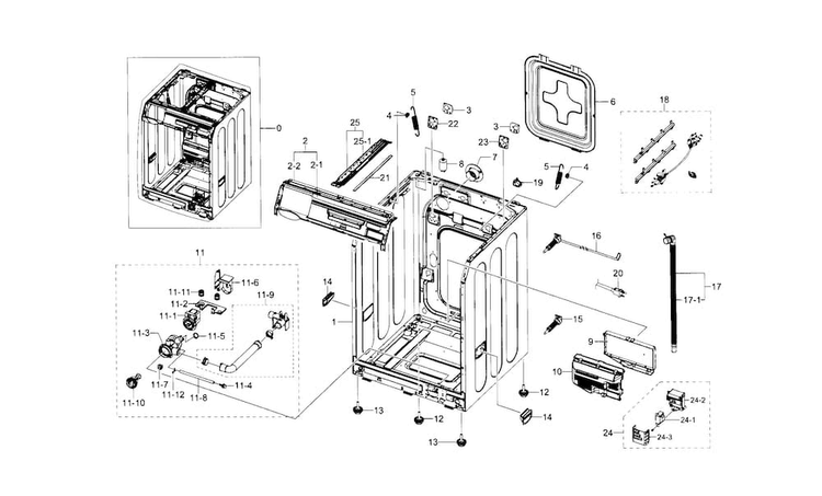 Frame & Cover Parts Diagram and Parts List for WF330ANW XAA-0000 Samsung Washer