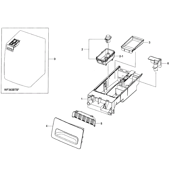 Drawer Assembly Diagram and Parts List for WF363BTBEUF A2-01 Samsung Washer