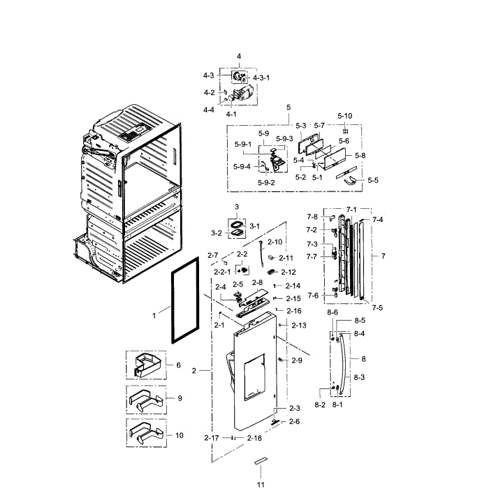 Left Door Diagram and Parts List for RF28HMEDBBC AA-07 Samsung Refrigerator
