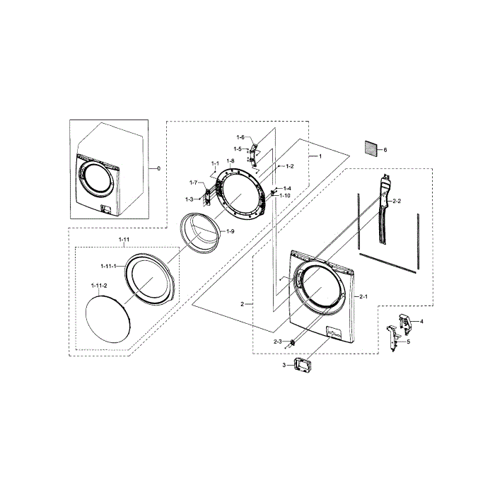 Frame Front And Door Diagram and Parts List for WF330ANW XAA-00 Samsung Washer