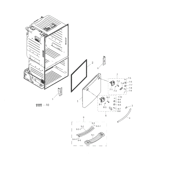 Freezer Door Diagram and Parts List for RF263TEAEBC AA-04 Samsung Refrigerator