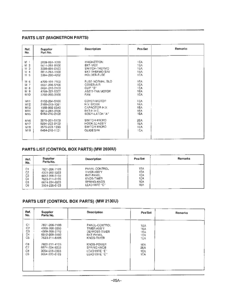 Parts List Page 8 Diagram and Parts List for MW2030U XAA Samsung Microwave
