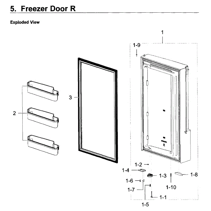 Freezer Door R Diagram and Parts List for RF28K9580SG AA-00 Samsung Refrigerator
