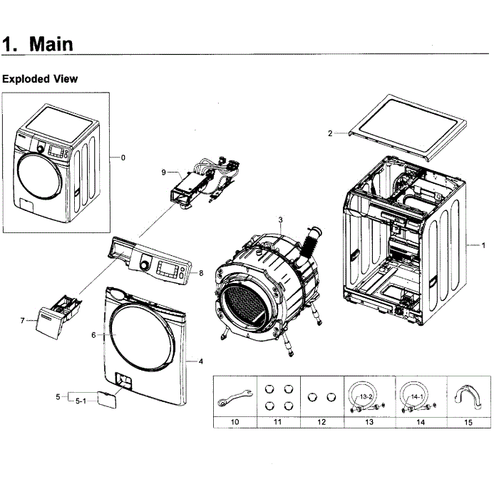 Main Assembly Diagram and Parts List for WF419AAW XAA-02 Samsung Washer