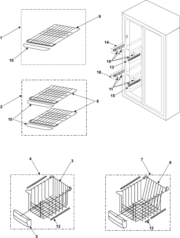 Freezer Shelves Diagram and Parts List for RS255BASB XAA Samsung Refrigerator