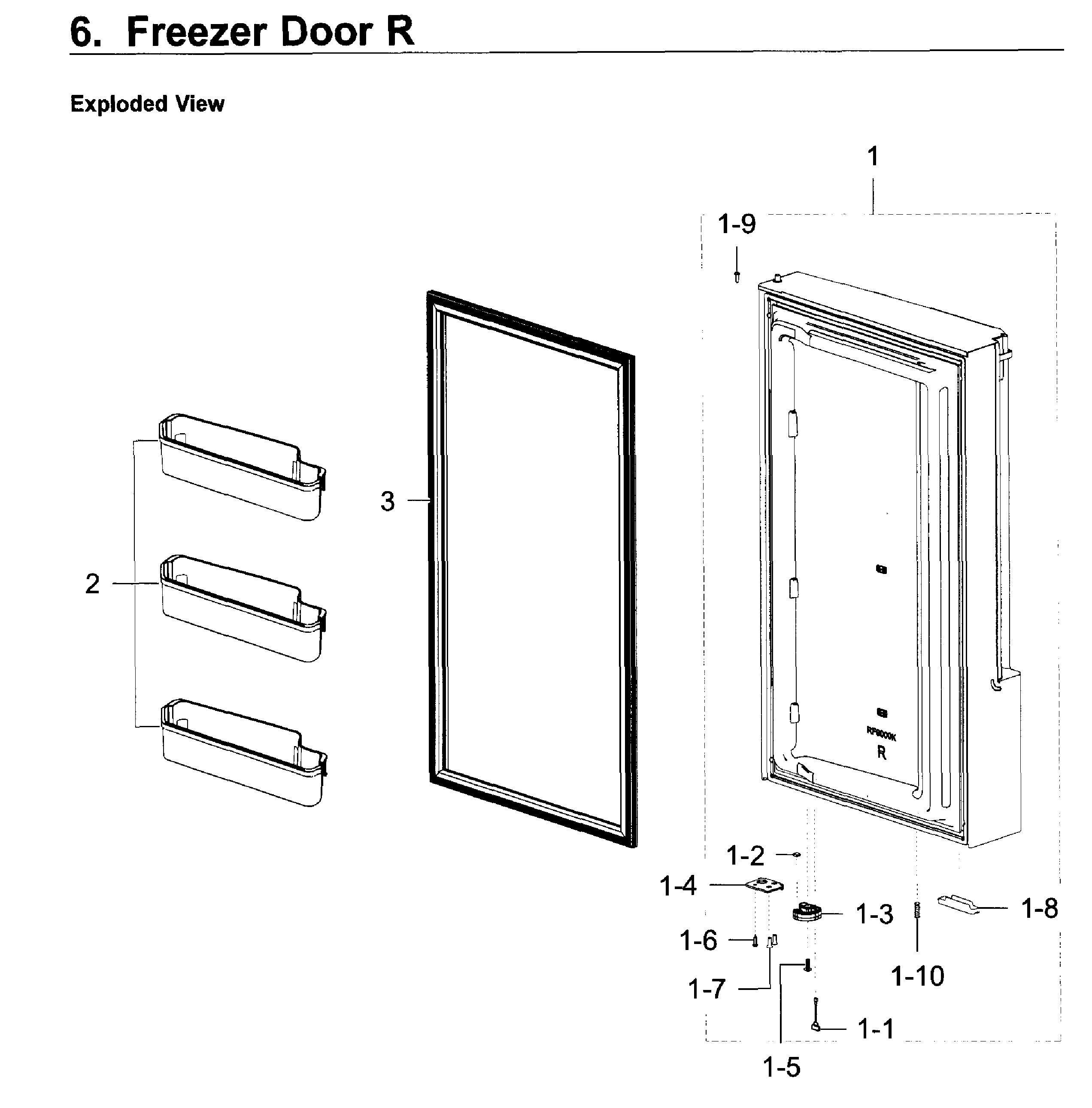 Freezer Door R Diagram and Parts List for RF22K9581SG AA-0001 Samsung Refrigerator