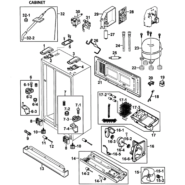 Cabinet Diagram and Parts List for RS264ABWP XAA-00 Samsung Refrigerator