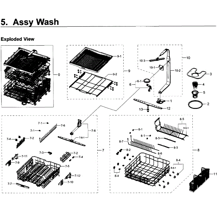 Wash Assembly Diagram and Parts List for DW80K7050UG AA-00 Samsung Dishwasher