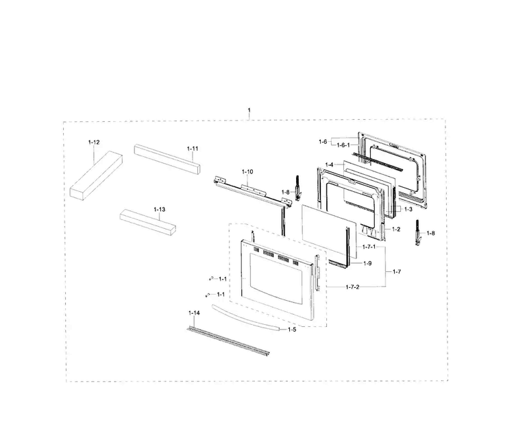 Door Diagram and Parts List for NX58H5600SS AA-0000 Samsung Range