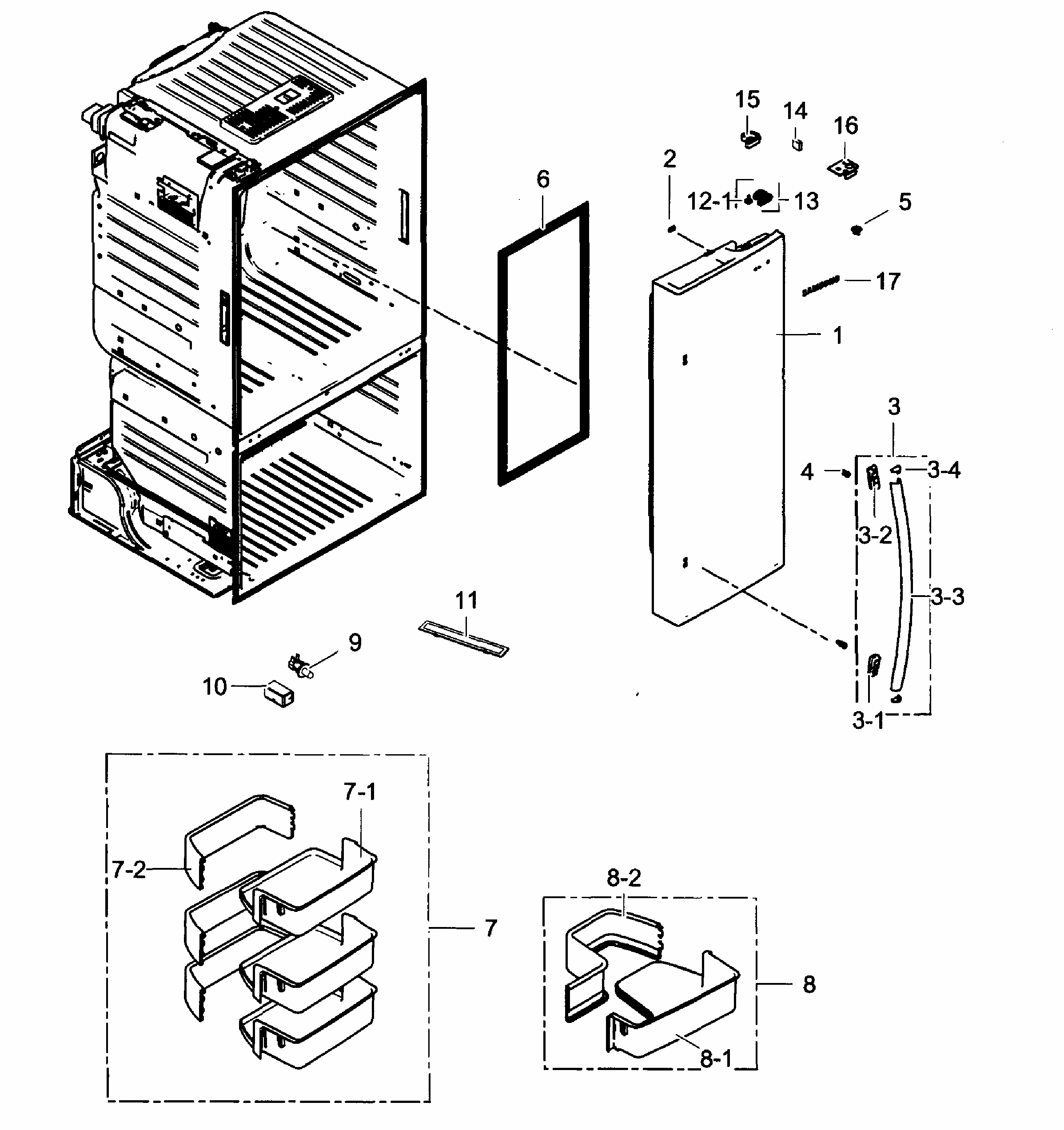 Right Door Diagram and Parts List for RF263BEAESP AA-0001 Samsung Refrigerator