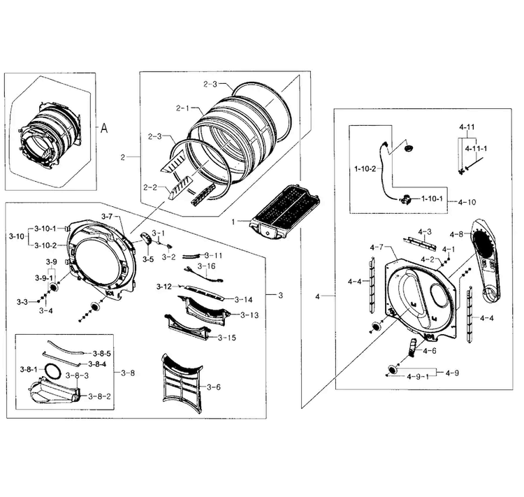 Drum Diagram and Parts List for DV457GVGSGR AA-0002 Samsung Dryer