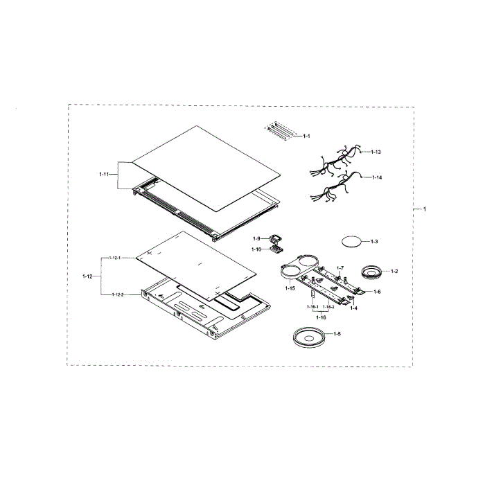 Cooktop Assembly Diagram and Parts List for NE58H9950WS AA-00 Samsung Range