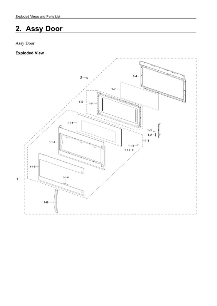 Door Assembly Diagram and Parts List for ME19A7041WS AA-00 Samsung Microwave