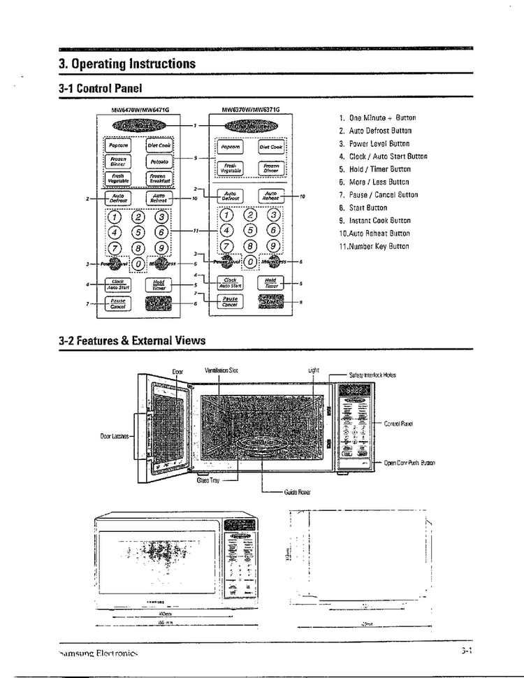 Operating Instructions Diagram and Parts List for MW6470W XAA Samsung Microwave