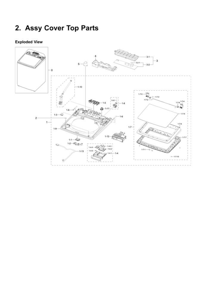 Top Cover Assembly Diagram and Parts List for WA50R5200AW US-51 Samsung Washer