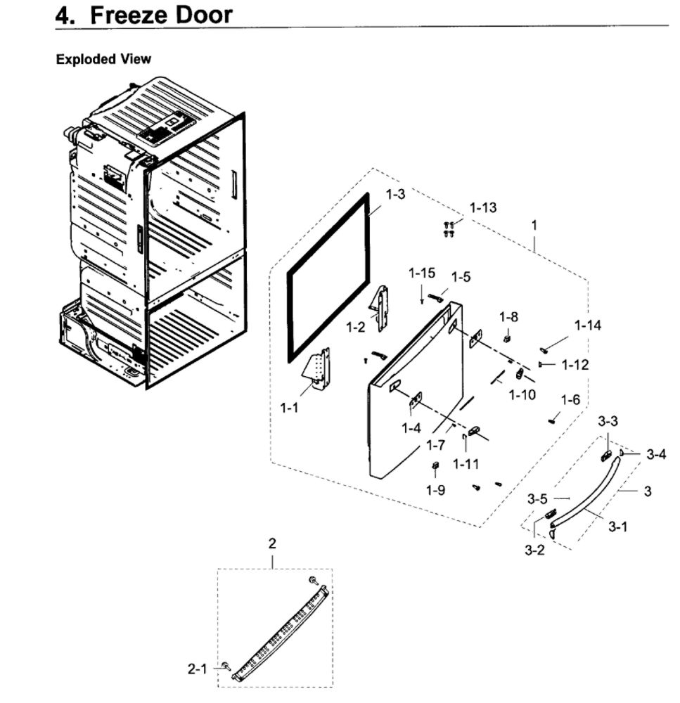 Freezer Door Diagram and Parts List for RF28HDEDPWW AA-04 Samsung Refrigerator