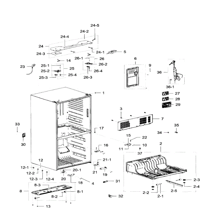 Cabinet Diagram and Parts List for RF32FMQDBSR AA-06 Samsung Refrigerator