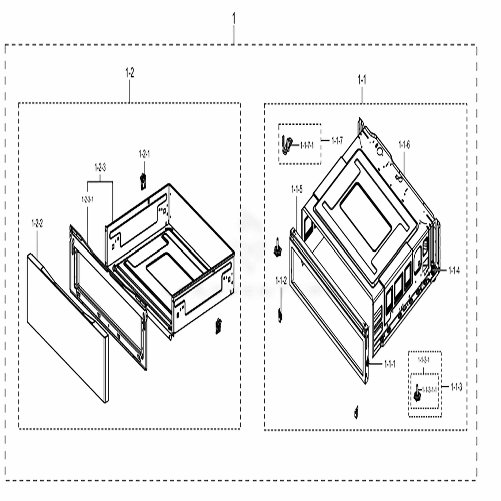 Assembly Drawer Diagram and Parts List for NE59M6850SG (AA)(0002) Samsung Range
