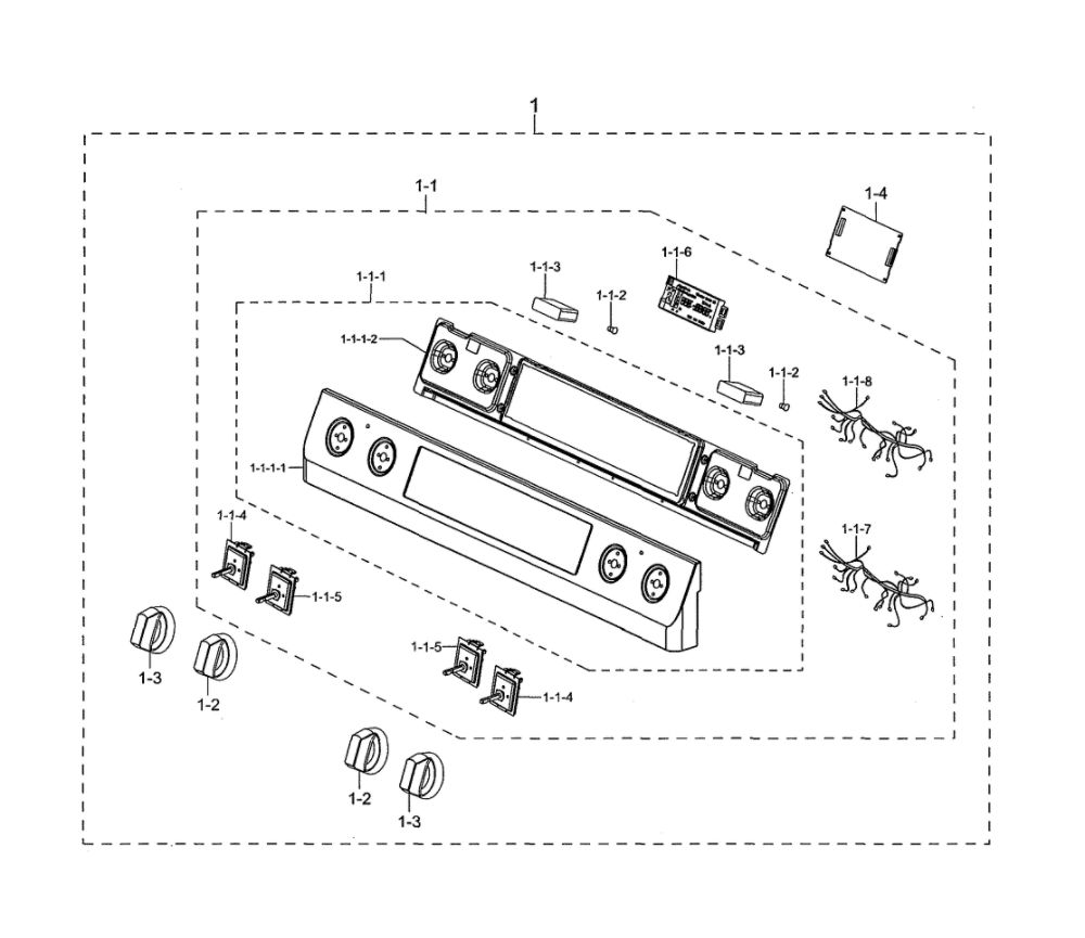 Control Box Assembly Diagram and Parts List for NE58R9431SG AA-00 Samsung Range