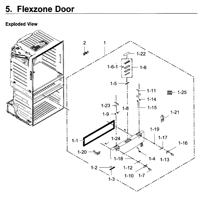 Flexzone Door Diagram and Parts List for RF28JBEDBSR AA-03 Samsung Refrigerator
