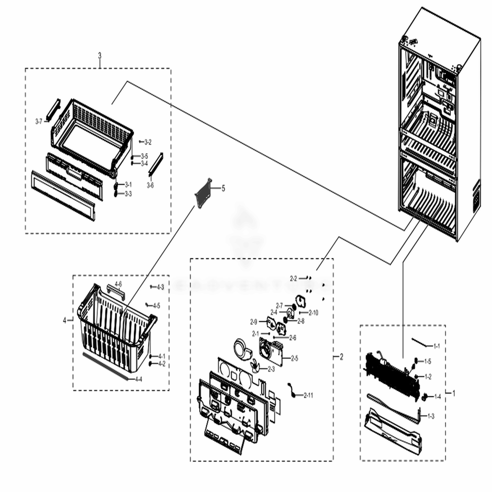 Freezer Diagram and Parts List for RF28NHEDBSG (AA)(0001) Samsung Refrigerator