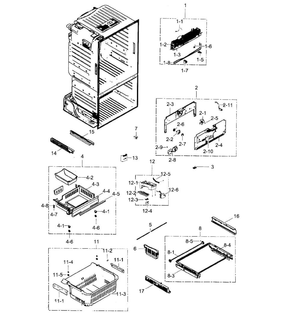 Freezer Diagram and Parts List for RF323TEDBSR AA-0001 Samsung Refrigerator