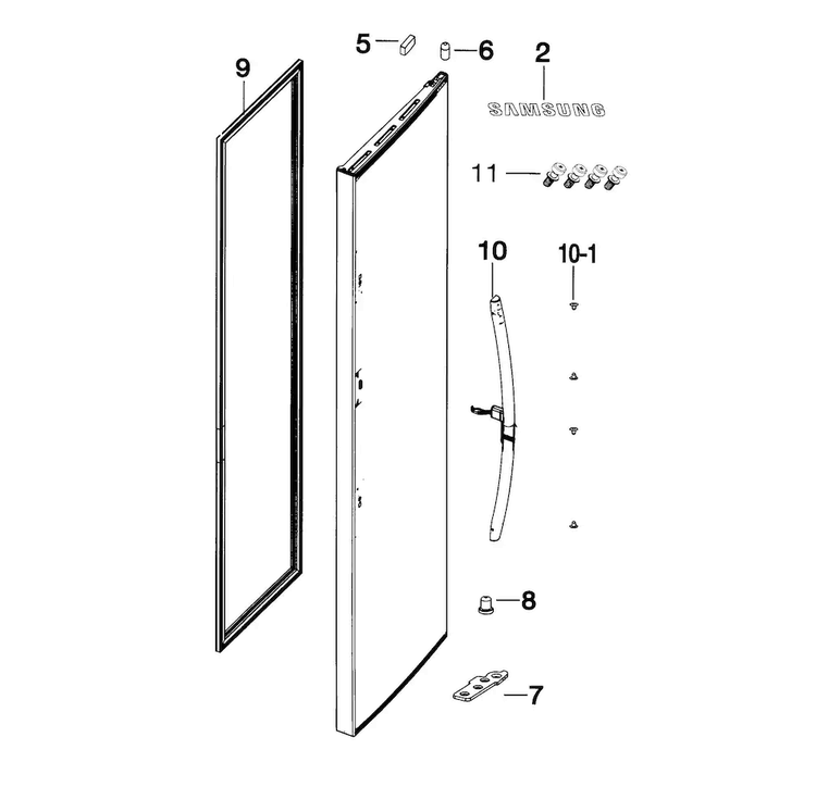 Door-outer-fridge Diagram and Parts List for RH25H5611SR AA-0000 Samsung Refrigerator