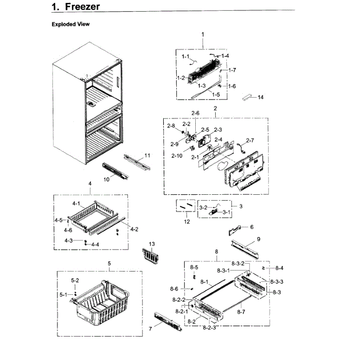 Freezer Diagram and Parts List for RF30KMEDBSG AA-00 Samsung Refrigerator
