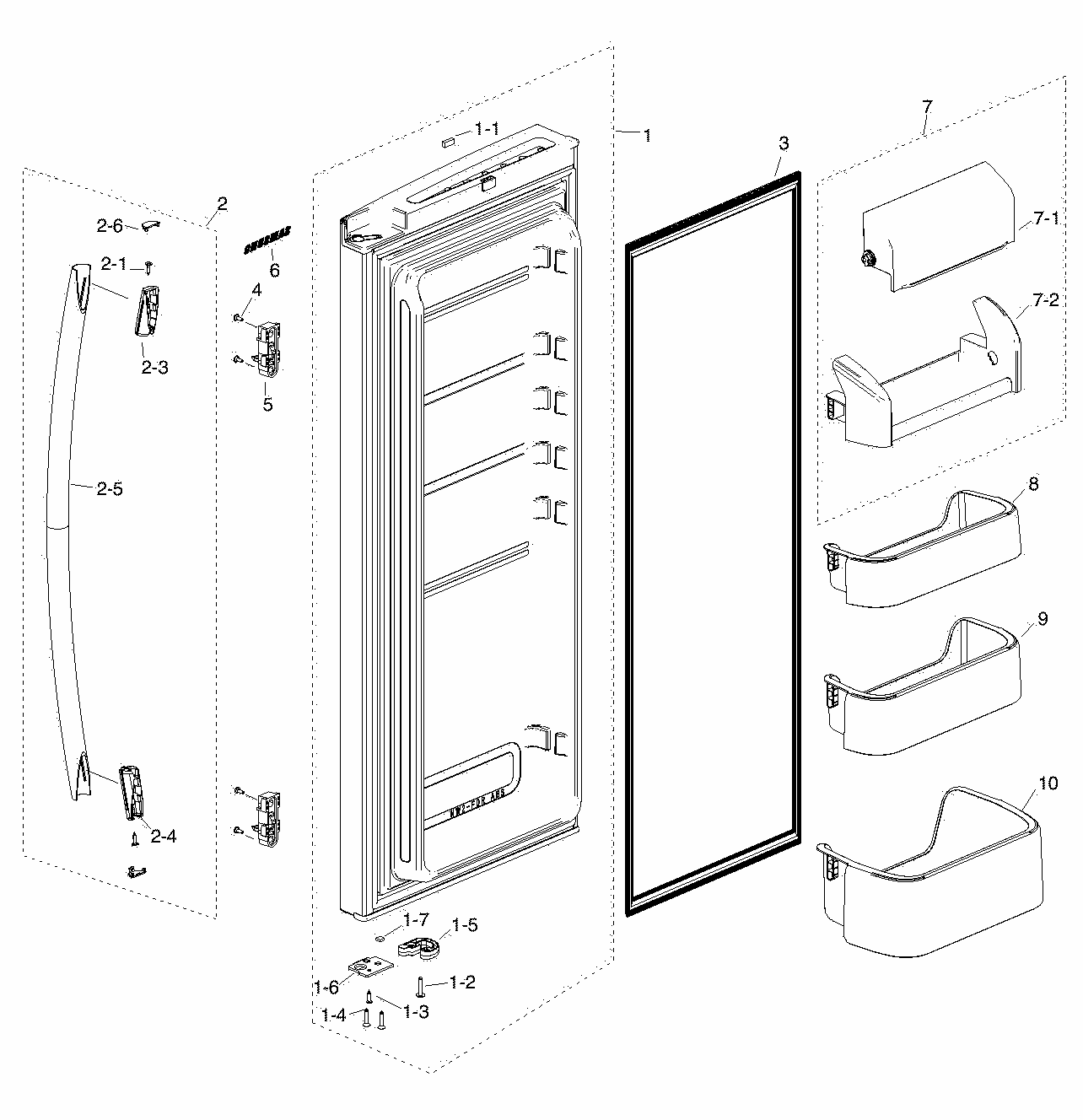 Refrig R Door Diagram and Parts List for RF217ACBP XAA-0000 Samsung Refrigerator