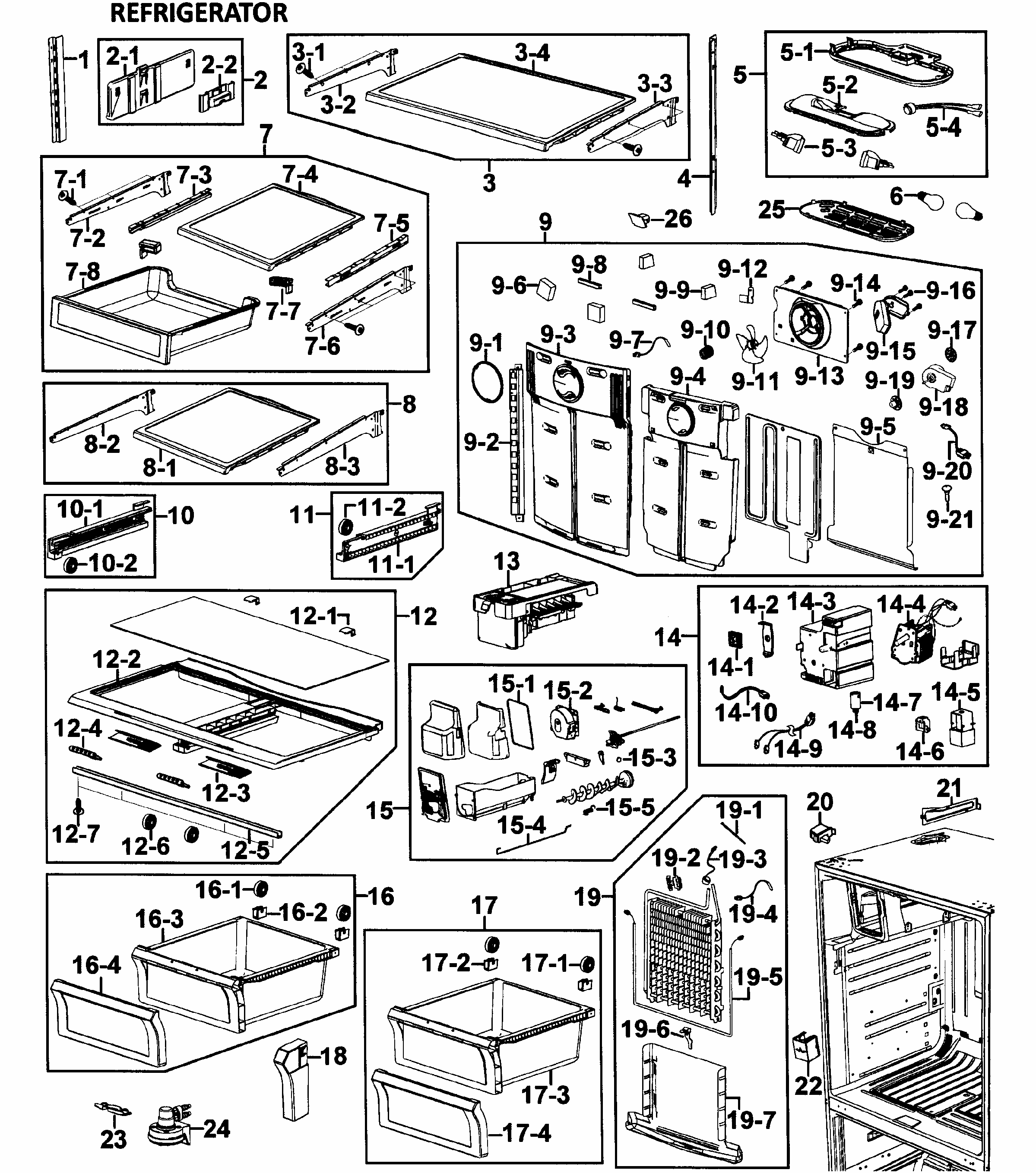 Refrigerator Diagram and Parts List for RF26VABPN XAA-0000 Samsung Refrigerator