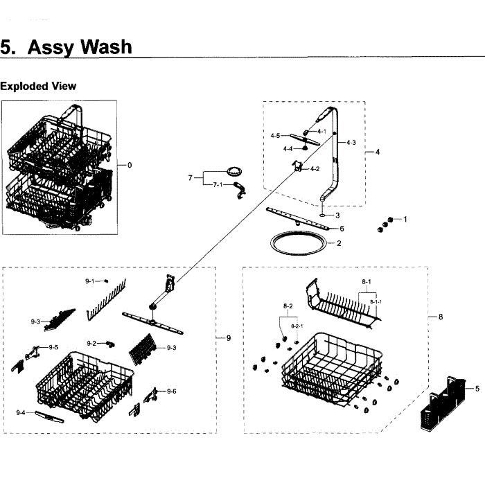 Wash Assembly Diagram and Parts List for DW80K5050US AA-00 Samsung Dishwasher