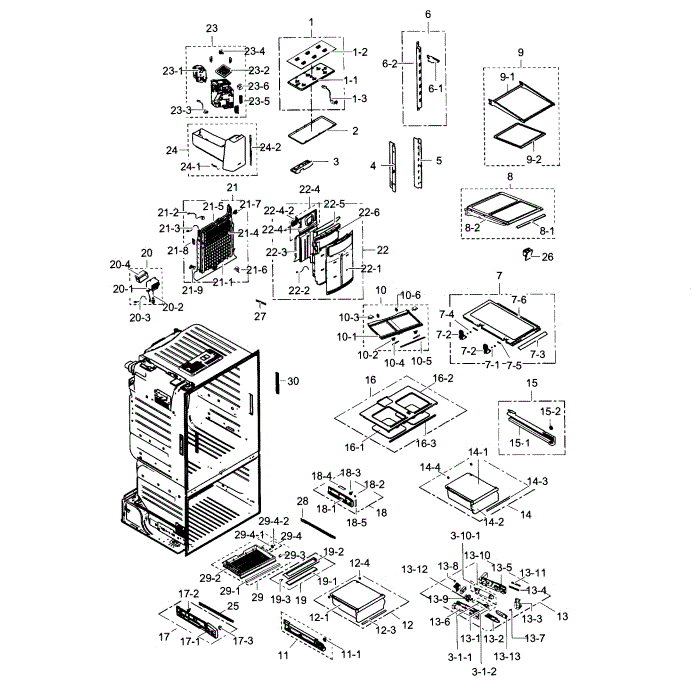 Fridge Diagram and Parts List for RF323TEDBWW AA-02 Samsung Refrigerator
