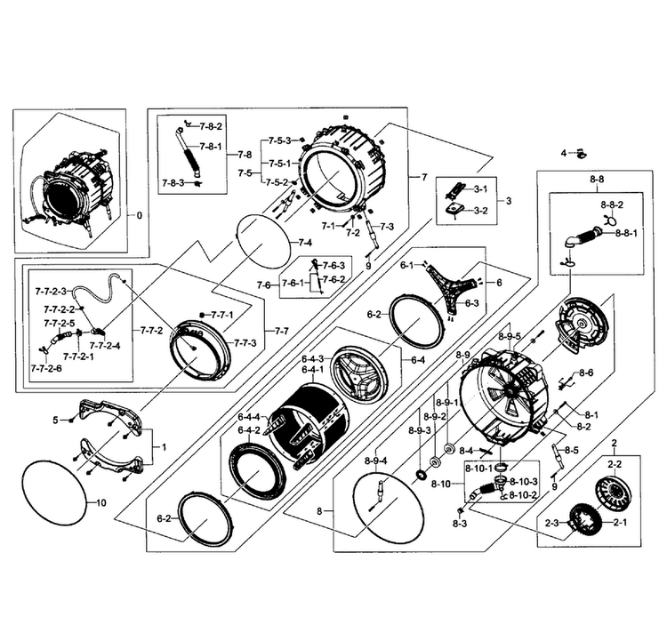 Tub/drum Assy Diagram and Parts List for WF511ABW XAA-0002 Samsung Washer