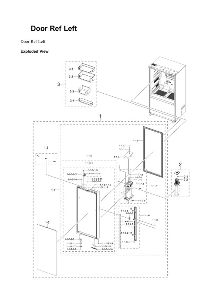 Left Refrigerator Door Parts Diagram and Parts List for RF24BB6200QL AA-00 Samsung Refrigerator