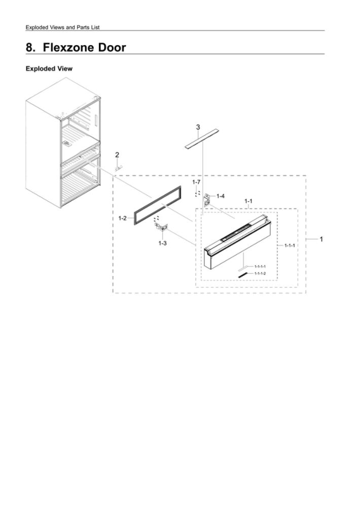 Flexzone Door Diagram and Parts List for RF23M8070DT AA-00 Samsung Refrigerator