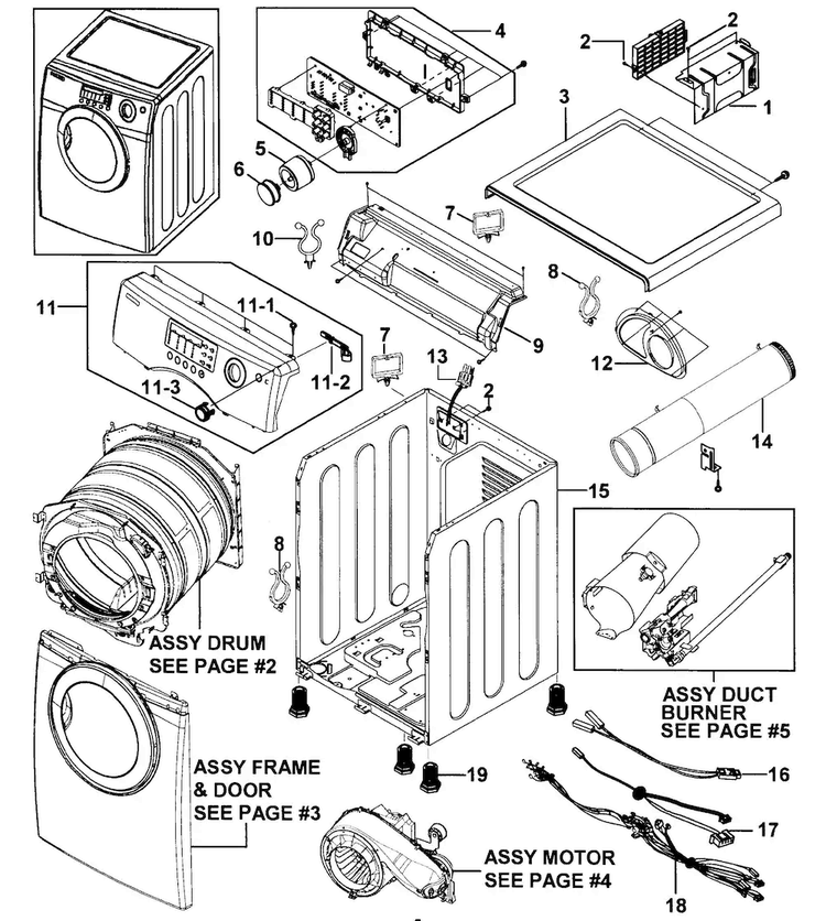 Main Assy Diagram and Parts List for DV2C6BGW XAA-0000 Samsung Dryer