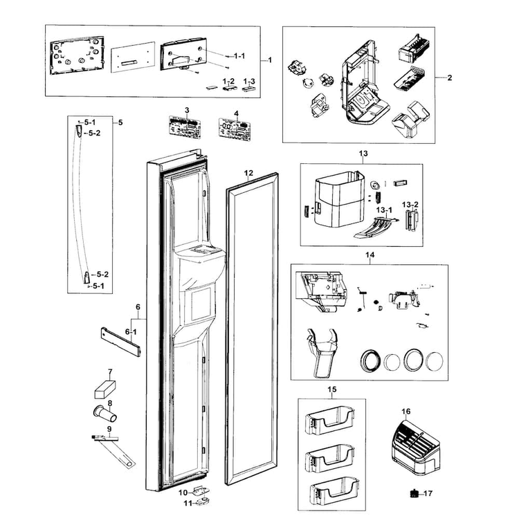 Freezer Door Diagram and Parts List for RS267TDPN XAA-0000 Samsung Refrigerator