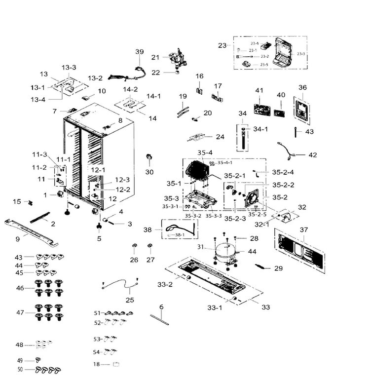 Cabinet Diagram and Parts List for RS265TDBP XAA-0001 Samsung Refrigerator