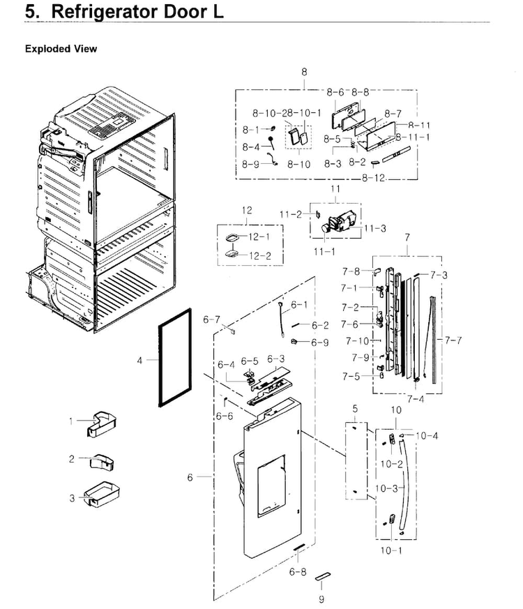 Fridge Door L Diagram and Parts List for RF4267HARS XAA-0004 Samsung Refrigerator