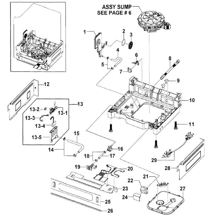 Base Assy Diagram and Parts List for DMR57LFB XAA-0000 Samsung Dishwasher