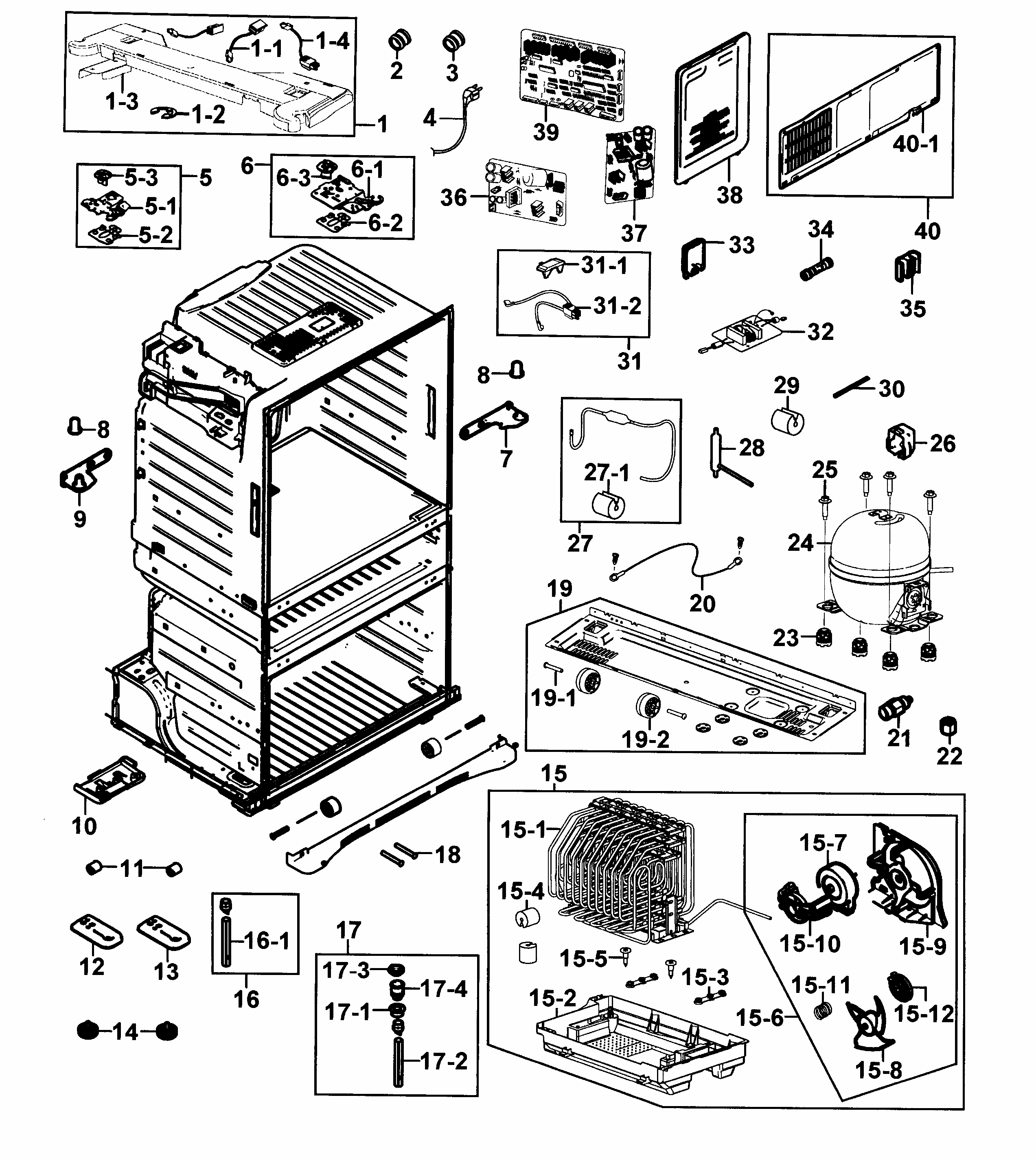Cabinet Diagram and Parts List for RF25HMEDBBC AA-0000 Samsung Refrigerator