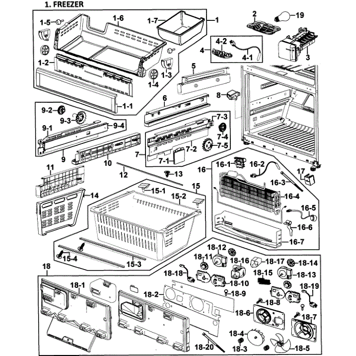 Freezer Diagram and Parts List for RF268ABWP XAA-00 Samsung Refrigerator