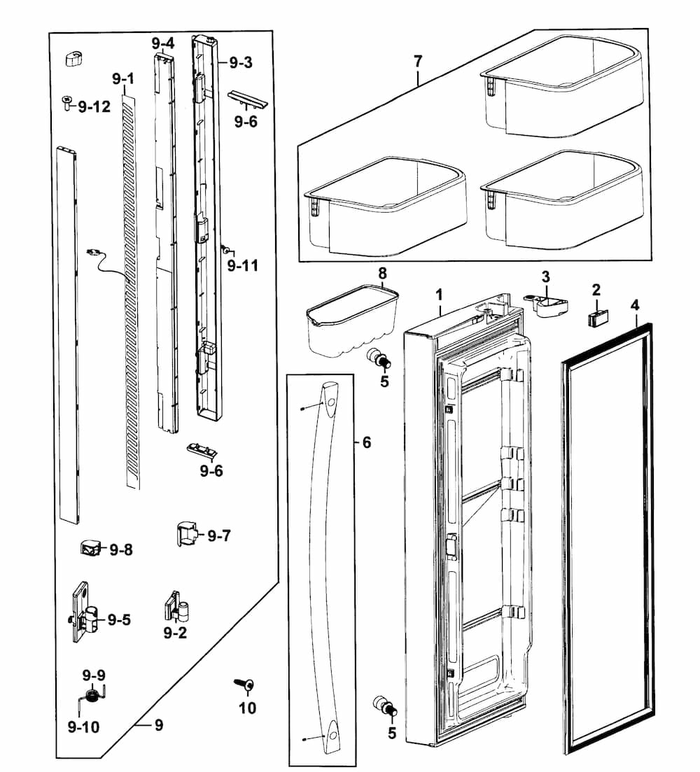 Door Left Diagram and Parts List for RF263AERS XAA-0001 Samsung Refrigerator