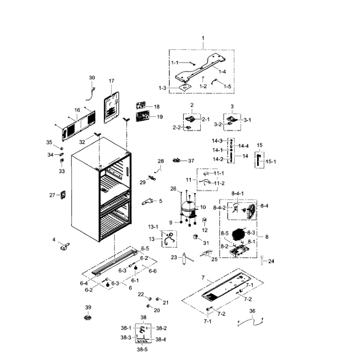 Cabinet Diagram and Parts List for RF31FMEDBBC AA-04 Samsung Refrigerator