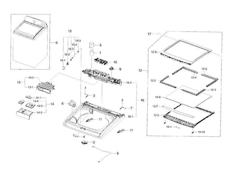 Cover Top Diagram and Parts List for WA48H7400AW A2-0000 Samsung Washer