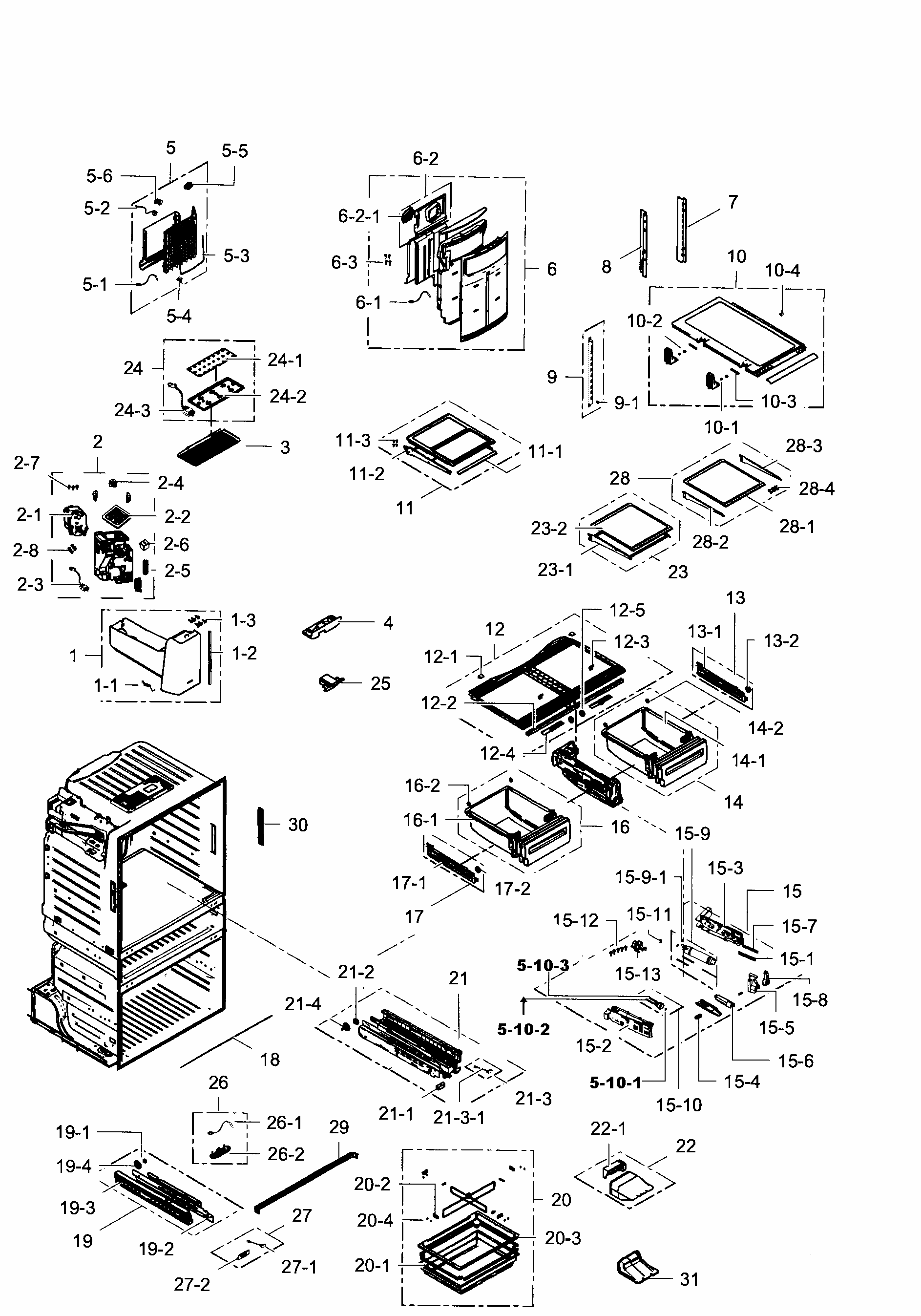 Fridge Diagram and Parts List for RF28HMEDBBC AA-0005 Samsung Refrigerator