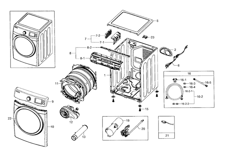 Main Assy Diagram and Parts List for DV511AGW XAA-0003 Samsung Dryer