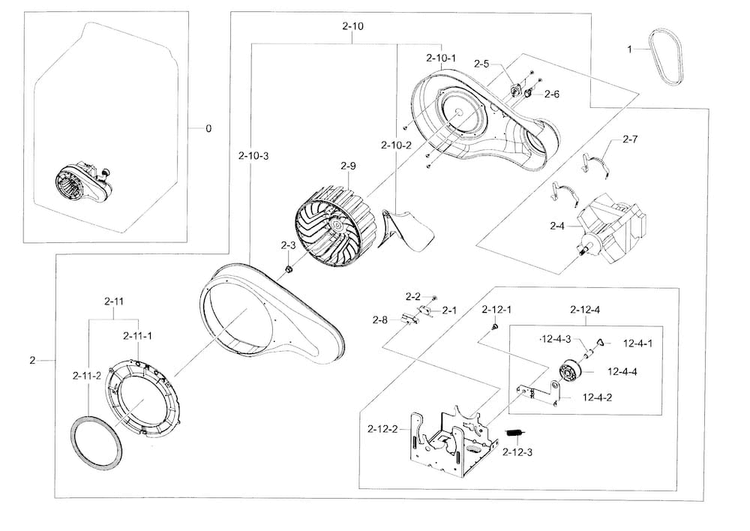 Motor Duct Diagram and Parts List for DV456ETHDSU AA-0000 Samsung Dryer